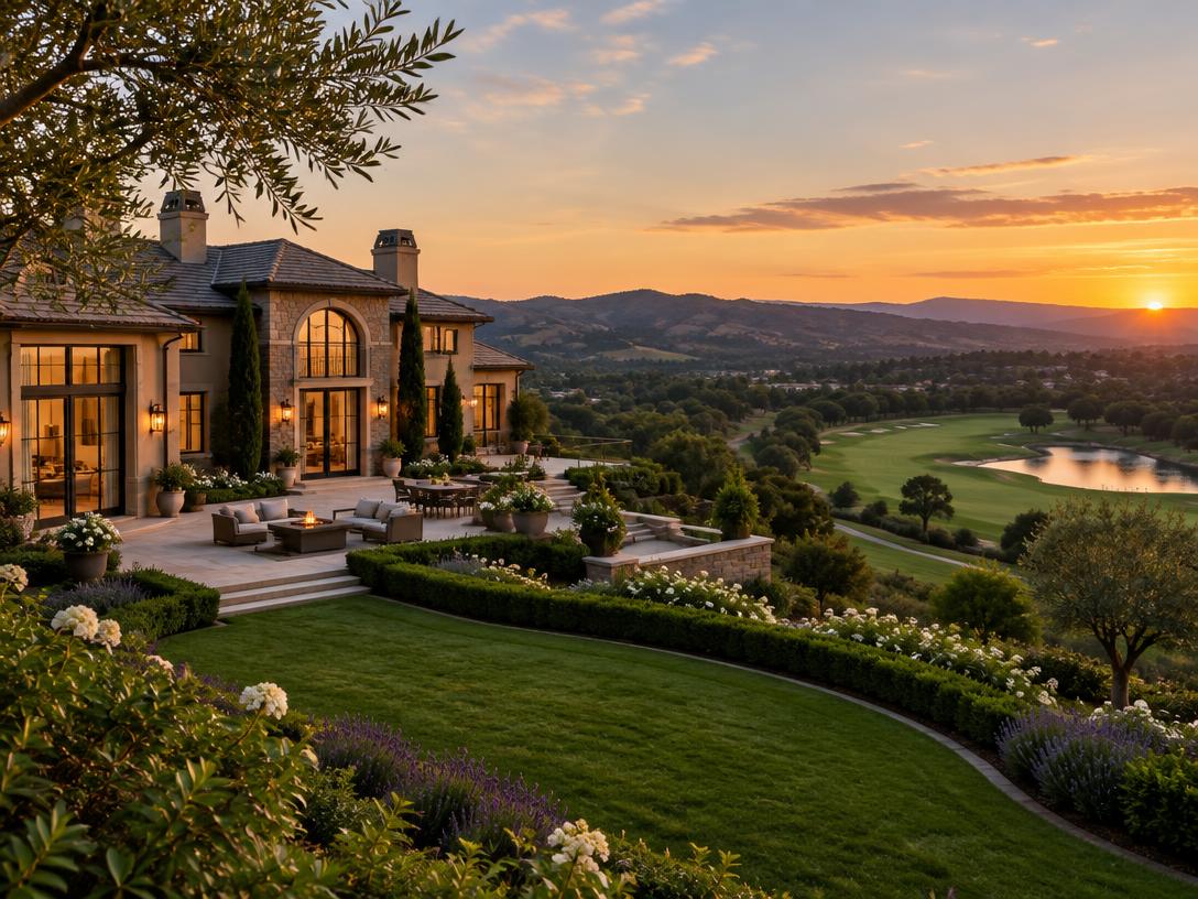 Luxury estate overlooking the Silver Creek golf course at dusk